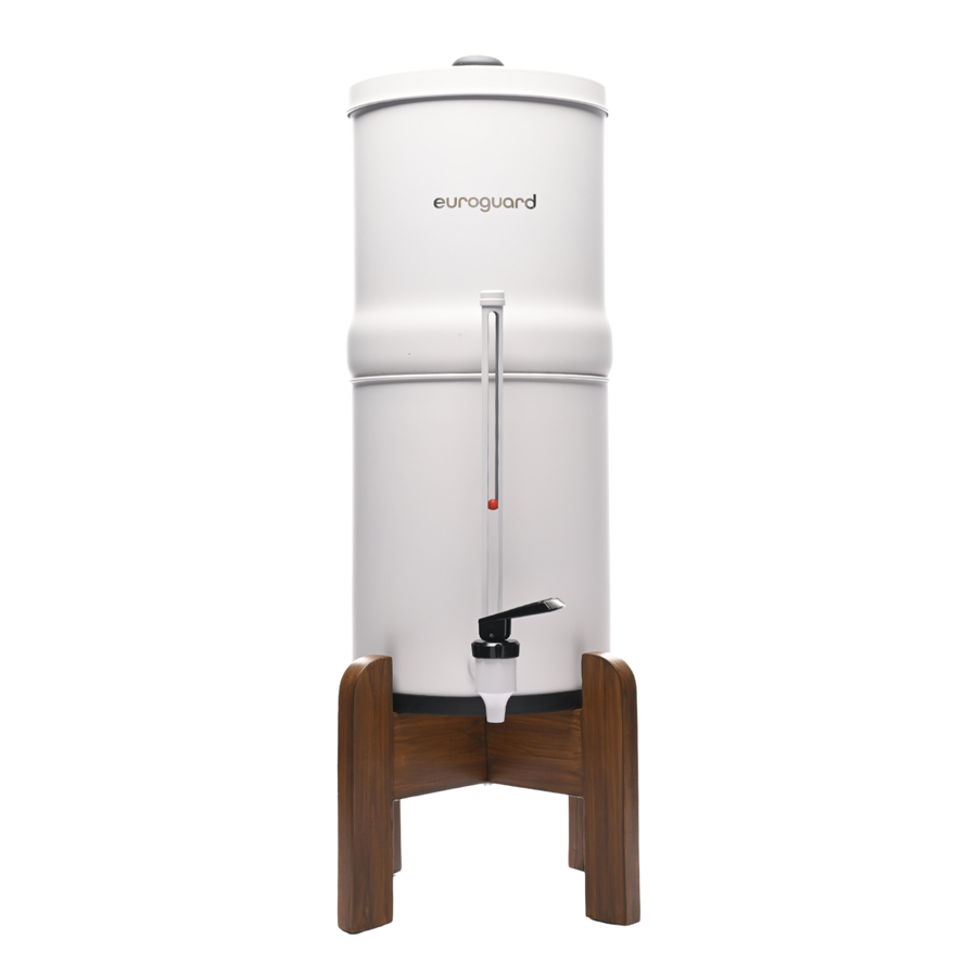Inox Blanco Edición Limitada – Filtro de Agua por Gravedad (Soporte de Madera + Grifo Indicador)