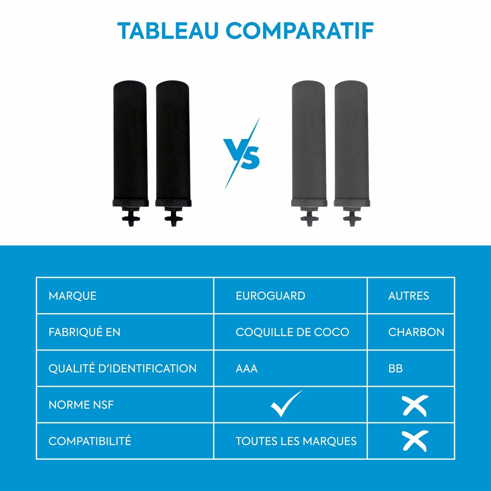 Filtres à Charbon Actif Ionisé Euroguard Premium 2X - Compatibles avec Tous les Filtres Berkey - EuroGuard Filtre