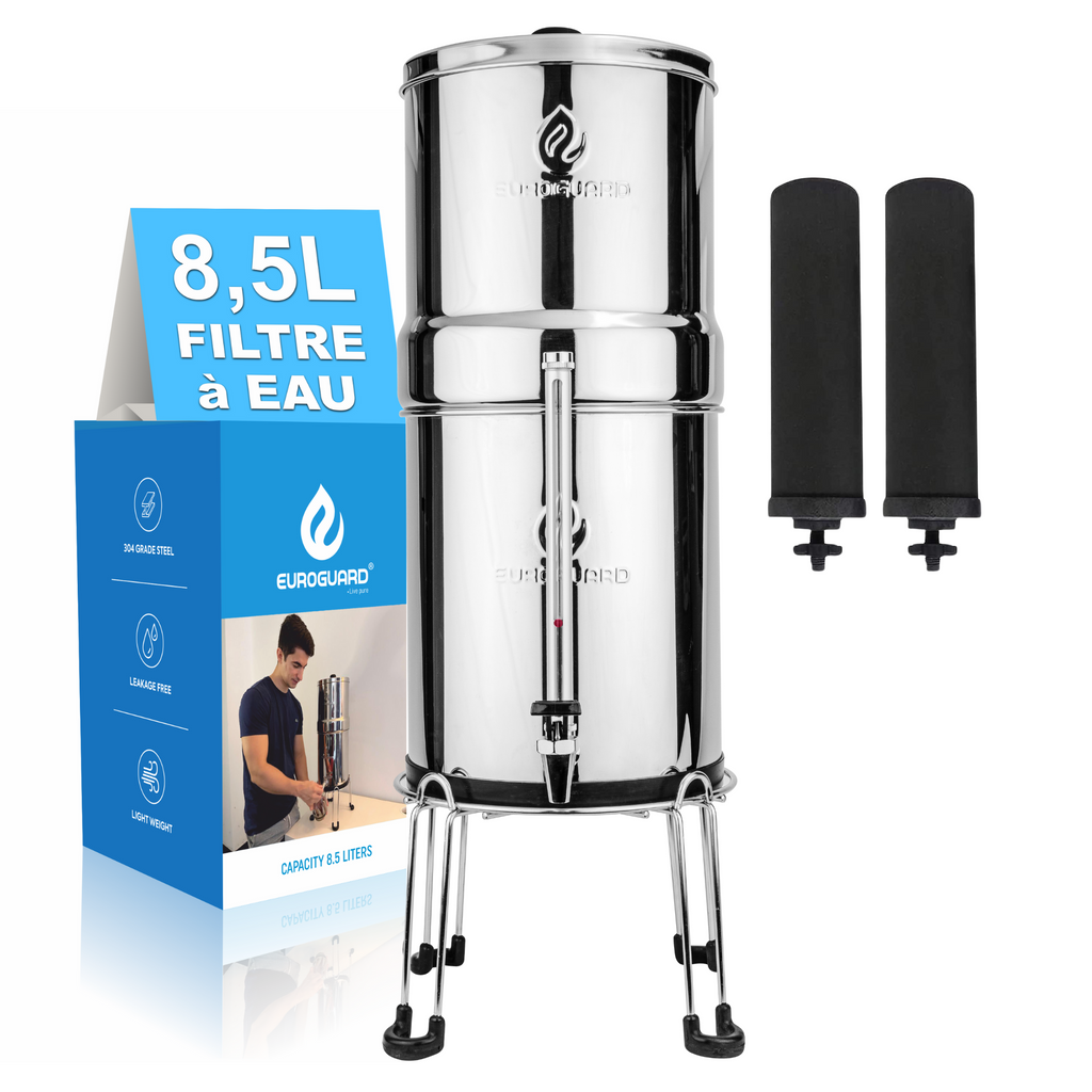 EuroGuard Inox - Filtre à Eau et Purificateur d'Eau (Support et Robinet Transparent) - EuroGuard Filtre