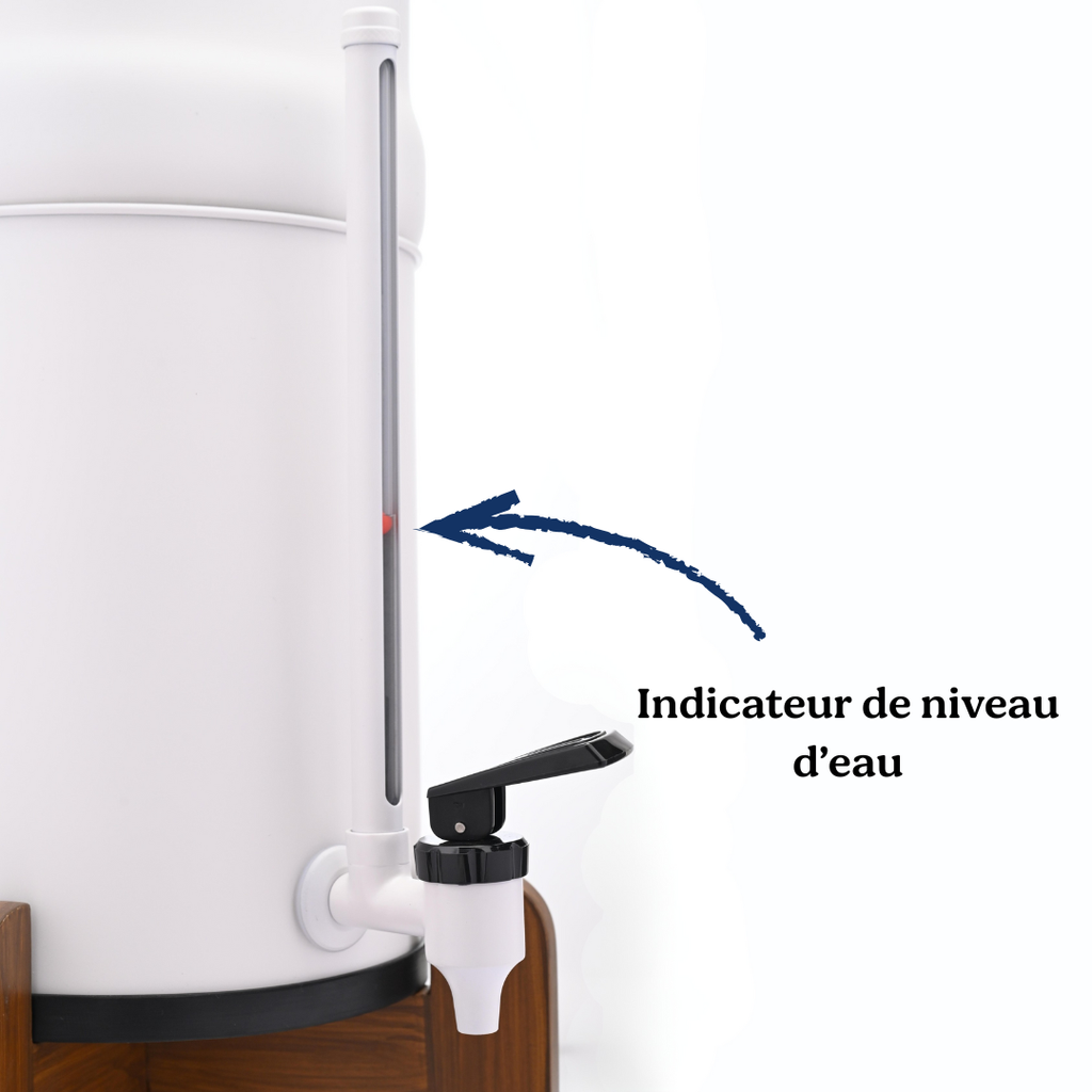 Inox Blanc Édition Limitée - Filtre à Eau et Purificateur d’Eau (support bois + robinet niveau d’eau)