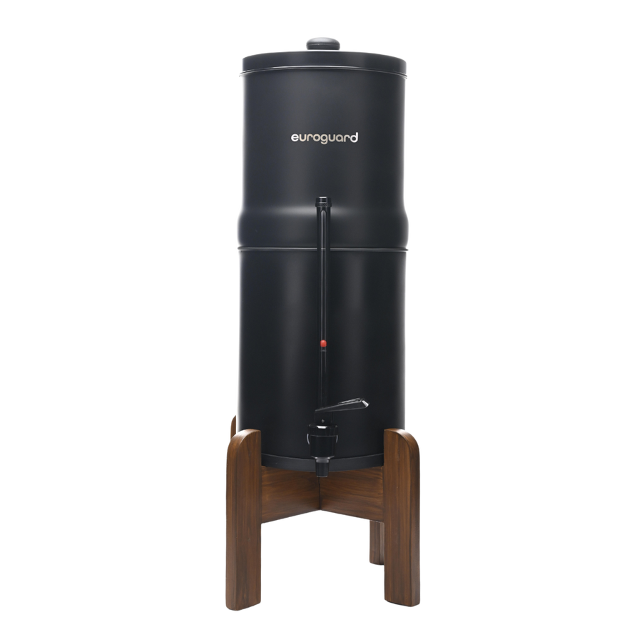 EuroGuard Inox Negro – Edición Limitada | Filtro y Purificador de Agua (Soporte de Madera + Grifo Indicador)